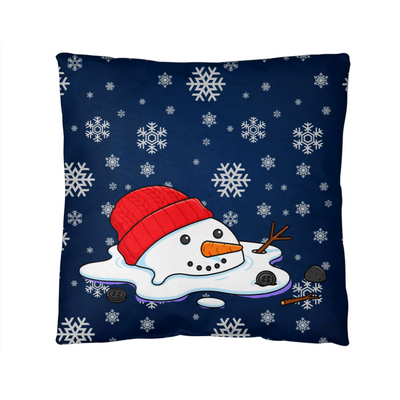 Funny Blue Christmas Cushion – Reversible Reindeer & Melting Snowman Pillow Festive Indoor/Outdoor Holiday Décor