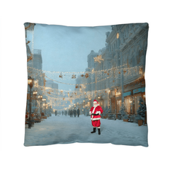 Winter Street Scene Christmas Cushion – Double-Sided Santa & Snowman Design | Holiday Indoor/Outdoor Pillow
