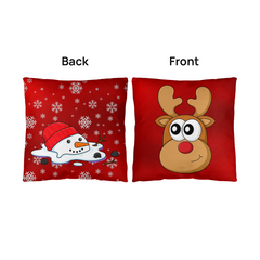 Funny Red Christmas Cushion – Reversible Reindeer & Melting Snowman Pillow Festive Indoor/Outdoor Holiday Décor