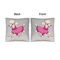 Cute Poodle Dog Cushion – Reversible Poodle Pillow with Pink Sweater Waterproof Indoor/Outdoor Décor
