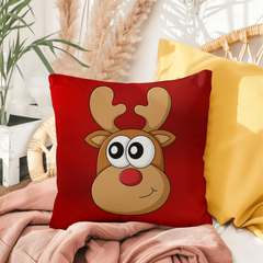 Funny Red Christmas Cushion – Reversible Reindeer & Melting Snowman Pillow Festive Indoor/Outdoor Holiday Décor