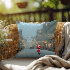 Winter Street Scene Christmas Cushion – Double-Sided Santa & Snowman Design | Holiday Indoor/Outdoor Pillow