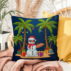 Fun Tropical Christmas Pillow – Beach Santa & Holiday Snowman | Reversible Waterproof Decoration for Home & Garden