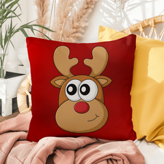 Funny Red Christmas Cushion – Reversible Reindeer & Melting Snowman Pillow Festive Indoor/Outdoor Holiday Décor