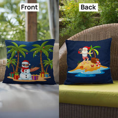 Fun Tropical Christmas Pillow – Beach Santa & Holiday Snowman | Reversible Waterproof Decoration for Home & Garden