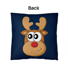 Funny Blue Christmas Cushion – Reversible Reindeer & Melting Snowman Pillow Festive Indoor/Outdoor Holiday Décor