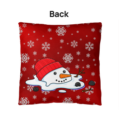 Funny Red Christmas Cushion – Reversible Reindeer & Melting Snowman Pillow Festive Indoor/Outdoor Holiday Décor