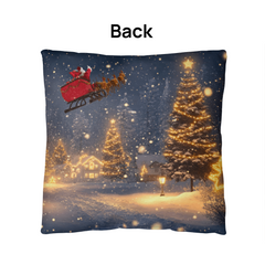 Reversible Christmas Pillow – Winter Wonderland Cushion with Reindeer & Santa Sleigh | Waterproof Holiday Home Décor
