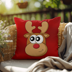 Funny Red Christmas Cushion – Reversible Reindeer & Melting Snowman Pillow Festive Indoor/Outdoor Holiday Décor