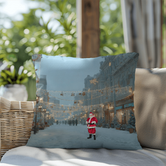 Winter Street Scene Christmas Cushion – Double-Sided Santa & Snowman Design | Holiday Indoor/Outdoor Pillow