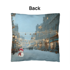 Winter Street Scene Christmas Cushion – Double-Sided Santa & Snowman Design | Holiday Indoor/Outdoor Pillow