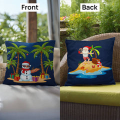 Fun Tropical Christmas Pillow – Beach Santa & Holiday Snowman | Reversible Waterproof Decoration for Home & Garden
